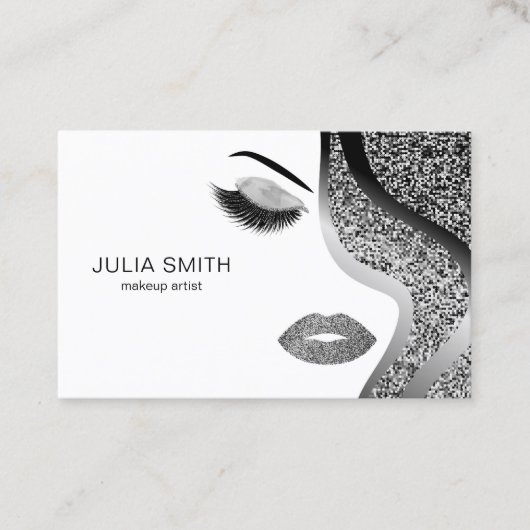 Makeup Artist Hair Stylist Silver Glitzer Visitenkarte (Vorderseite)