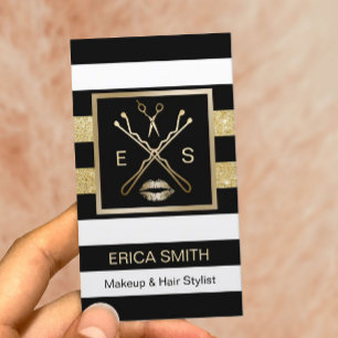 Makeup Artist Harry Stylist Black & Gold Streifen Visitenkarte