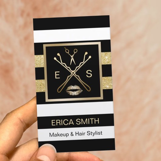 Makeup Artist Harry Stylist Black & Gold Streifen Visitenkarte