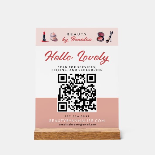 Makeup Artist Hello Lovely Business QR-Code Acrylschild (Vorderseite)