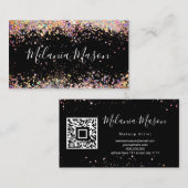 Makeup Artist Holographic Glitzer QR Code Black Visitenkarte (Vorne/Hinten)