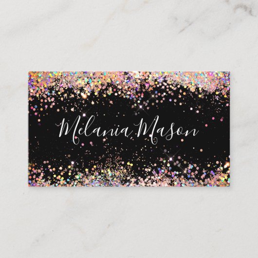 Makeup Artist Holographic Glitzer QR Code Black Visitenkarte (Vorderseite)