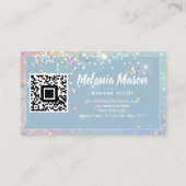 Makeup Artist Holographic Glitzer QR Code Blue Visitenkarte (Rückseite)