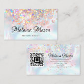 Makeup Artist Holographic Glitzer QR Code Metallic Visitenkarte (Vorne/Hinten)