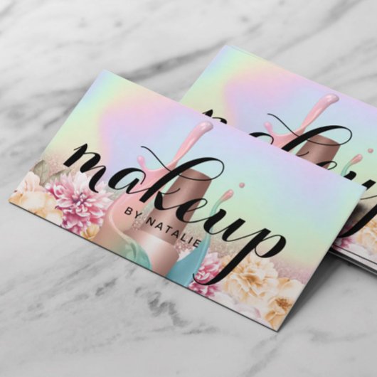 Makeup Artist Holographic Vintag Floral Salon Visitenkarte