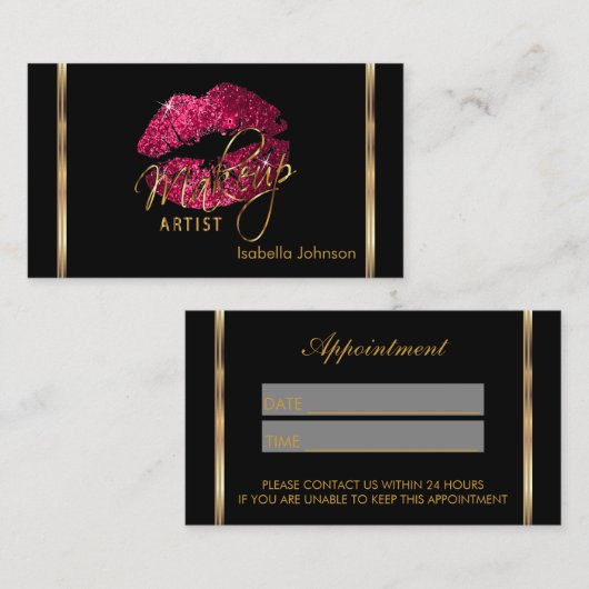 Makeup Artist Hot Pink Glitzer Besichtigung der Al Terminkarte (Vorne/Hinten)