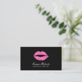 Makeup Artist Hot Pink Lippen Schlicht Schwarz Visitenkarte (Stehend Vorderseite)