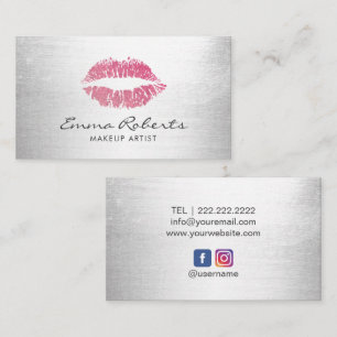 Makeup Artist Hot Pink Lips Moderner Silbersalon Visitenkarte