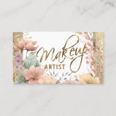 Makeup Artist in Floral und Gold Glitzer Visitenkarte (Vorderseite)