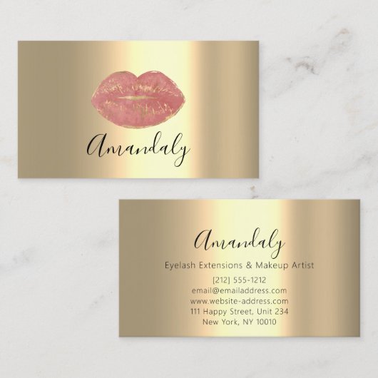 Makeup Artist Kiss Lips Golden Einzigartige Rose P Visitenkarte (Vorne/Hinten)
