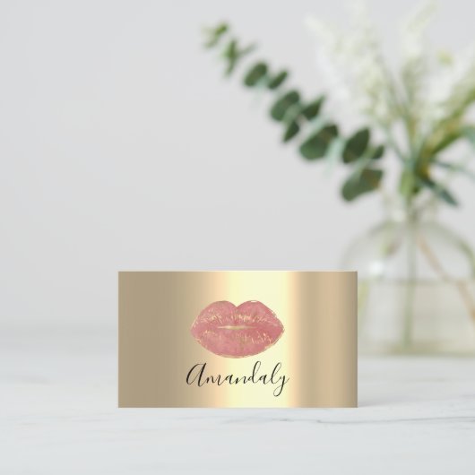 Makeup Artist Kiss Lips Golden Einzigartige Rose P Visitenkarte (Stehend Vorderseite)