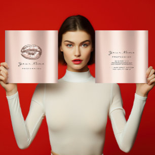 Makeup Artist Kiss Lips Rose Gold Pink Square Quadratische Visitenkarte