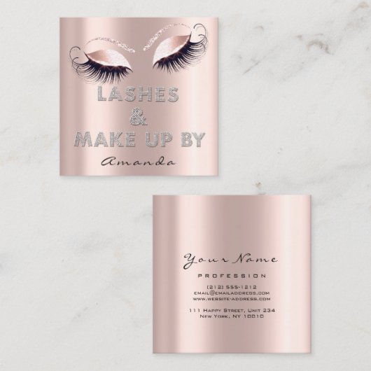 Makeup Artist Lash Extension Diamond Pink RoseGlam Quadratische Visitenkarte (Vorne/Hinten)