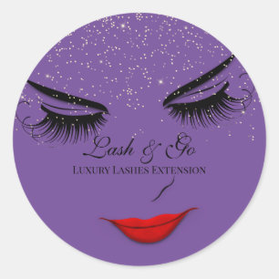 Makeup Artist Lash Extension Lippen Lila Glitzer Runder Aufkleber