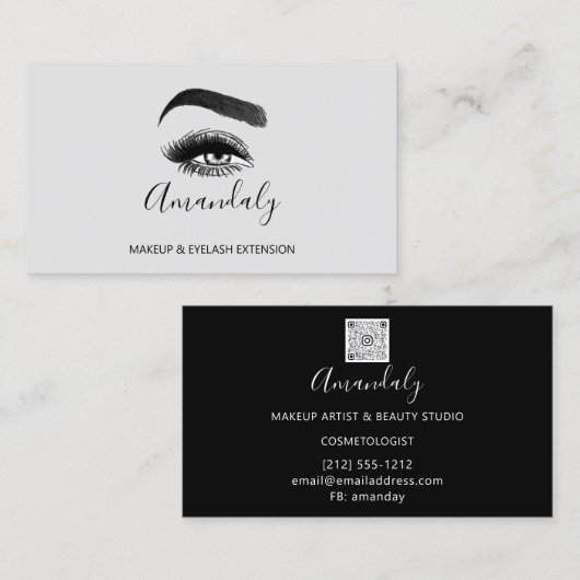 Makeup Artist Lash Friseur Logo QR CODE Grau Schwa Visitenkarte (Vorne/Hinten)