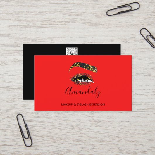 Makeup Artist Lash Friseur Logo QR CODE Red Black Visitenkarte (Vorderseite/Rückseite Beispiel)