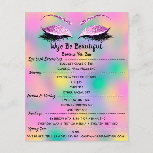 Makeup Artist Lash Glitzer Preisliste Friseur Flyer (Hinten)