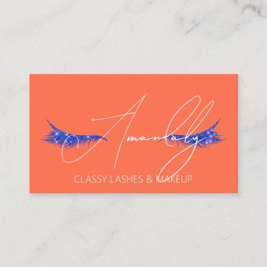 Makeup Artist Lash QR LOGO Microblade Blue Orange Visitenkarte (Vorderseite)