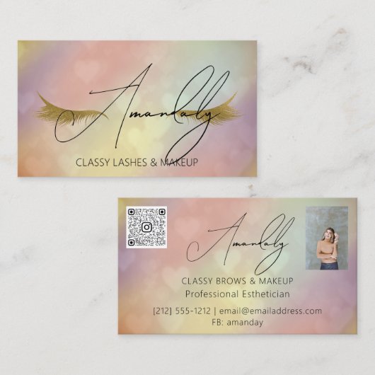 Makeup Artist Lash QR LOGO Microblade Gold Rose Visitenkarte (Vorne/Hinten)