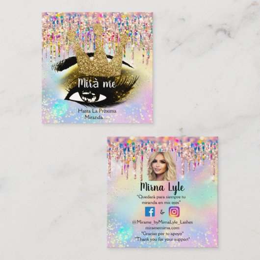 Makeup Artist Lash Studio Holograph Foto Mirna Quadratische Visitenkarte (Vorne/Hinten)