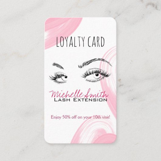 Makeup Artist Lashes Brows Pink Loyalty Card Terminkarte (Vorderseite)