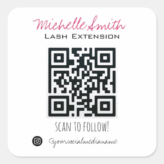 Makeup Artist Lashes Brows Schwarz-weiß Qr Code Quadratischer Aufkleber (Vorderseite)