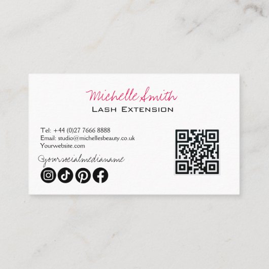 Makeup Artist Lashes Brows Schwarz-weiß Qr Code Visitenkarte (Rückseite)