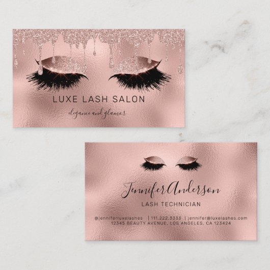 Makeup Artist Lashes Glitzer Rose Gold Shimmer Visitenkarte (Vorne/Hinten)