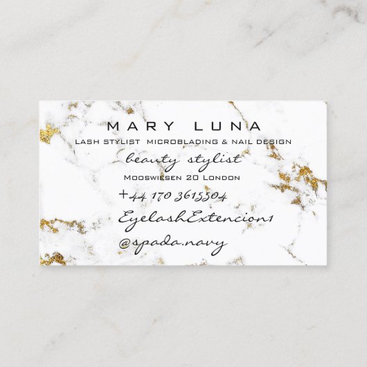 Makeup Artist Lashes Gold Studio Visitenkarte (Rückseite)