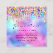 Makeup Artist Lashes Nails Holograph Unicorn Rainb Quadratische Visitenkarte (Rückseite)