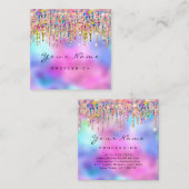 Makeup Artist Lashes Nails Holograph Unicorn Rainb Quadratische Visitenkarte (Vorne/Hinten)