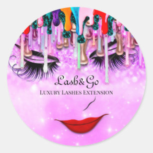 Makeup Artist Lashes Produkt-Tropfen Pink GlitterL Runder Aufkleber