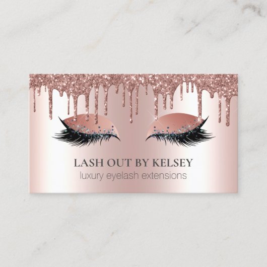 Makeup Artist Lashes Rose Gold Drilling Glitzer Visitenkarte (Vorderseite)