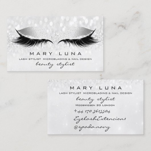 Makeup Artist Lashes Rose Grau Silver Studio Visitenkarte (Vorne/Hinten)
