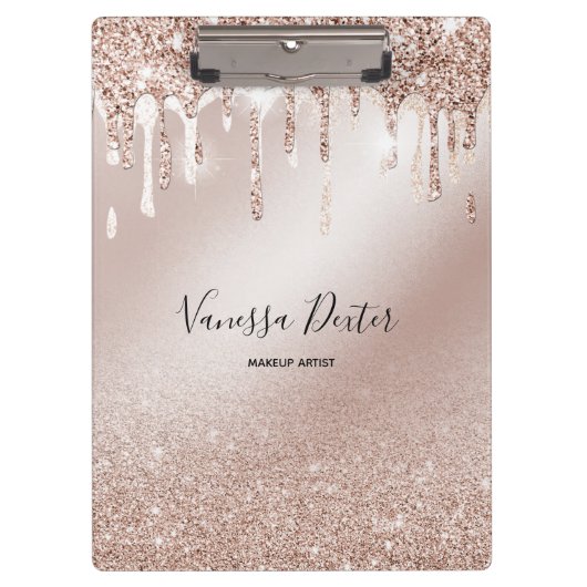 Makeup Artist Lashes Spark Drips Rose Gold Klemmbrett (Vorderseite)