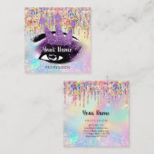 Makeup Artist Lashes Studio Lila Holograph Crown Quadratische Visitenkarte (Vorne/Hinten)