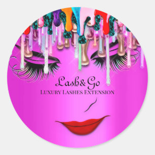 Makeup Artist Lashes Tropfen Holograph Pink Runder Aufkleber