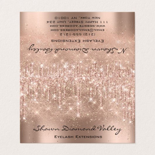 Makeup Artist Lashes Tropfen Rose Blush Confetti Visitenkarten (Außenseite Aufgefaltet)