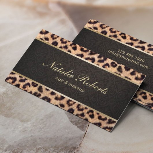 Makeup Artist Leopard & Damask Schönheitssalon Visitenkarte