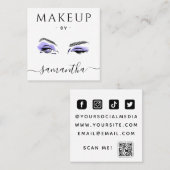 Makeup Artist Lila Eye Bold Social Media QR Code Quadratische Visitenkarte (Vorne/Hinten)