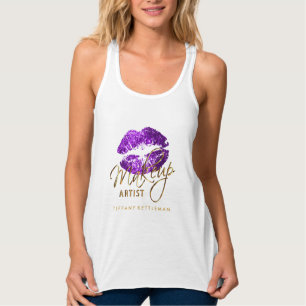 Makeup Artist Lila Glitzer Lippen auf Tank Top
