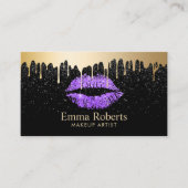 Makeup Artist Lila Lips Gold Tropfen Moderne Schwa Visitenkarte (Vorderseite)