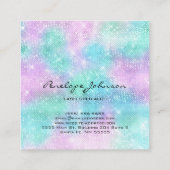 Makeup Artist Lila und Blue Glitzern Elegante Quadratische Visitenkarte (Rückseite)