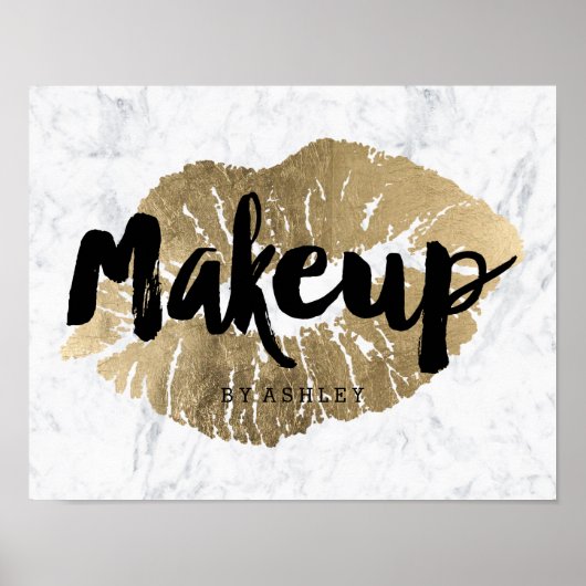Makeup artist lips chic gold typografisches marmor poster (Vorne)