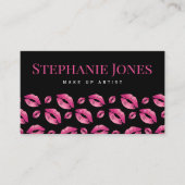 Makeup Artist Lips Pattern Cute Pink & Black Visitenkarte (Vorderseite)