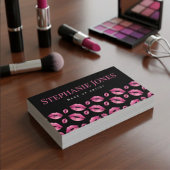 Makeup Artist Lips Pattern Cute Pink & Black Visitenkarte