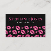 Makeup Artist Lips Pattern Cute Pink & Black Visitenkarte (Vorderseite)