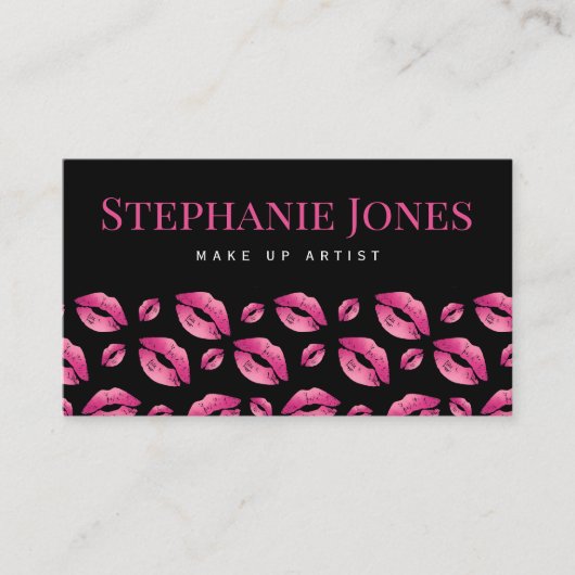 Makeup Artist Lips Pattern Cute Pink & Black Visitenkarte (Vorderseite)