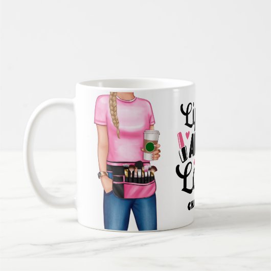 Makeup Artist Lipstick and Lattes Personalized Kaffeetasse (Links)