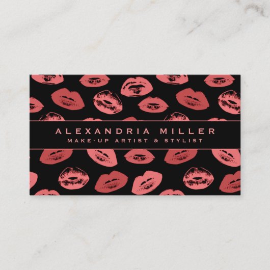 Makeup Artist | Lipstick Kisses Pattern | Schwarz Visitenkarte (Vorderseite)